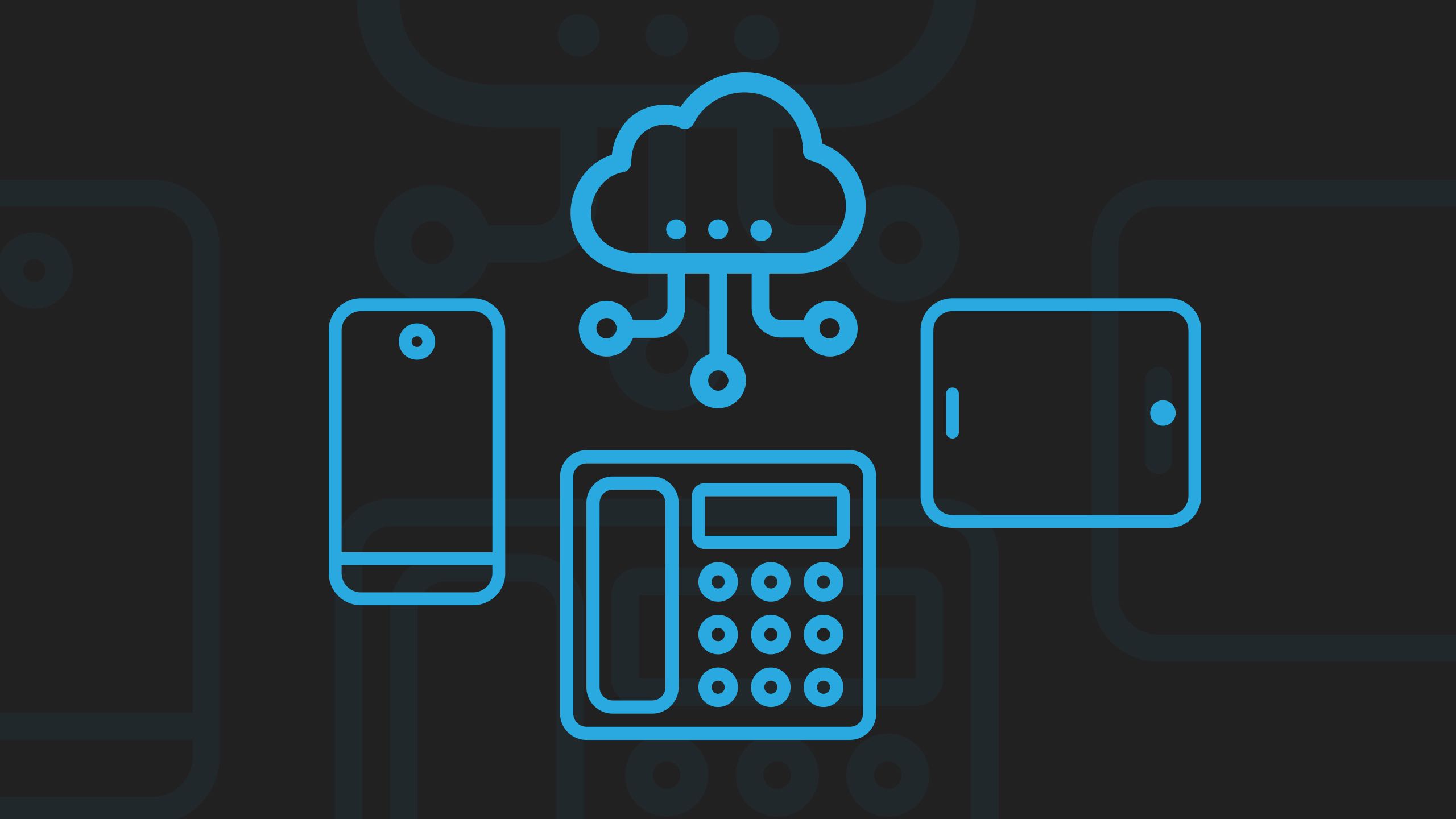 Illustration of cloud computing with mobile, landlines, and tablets